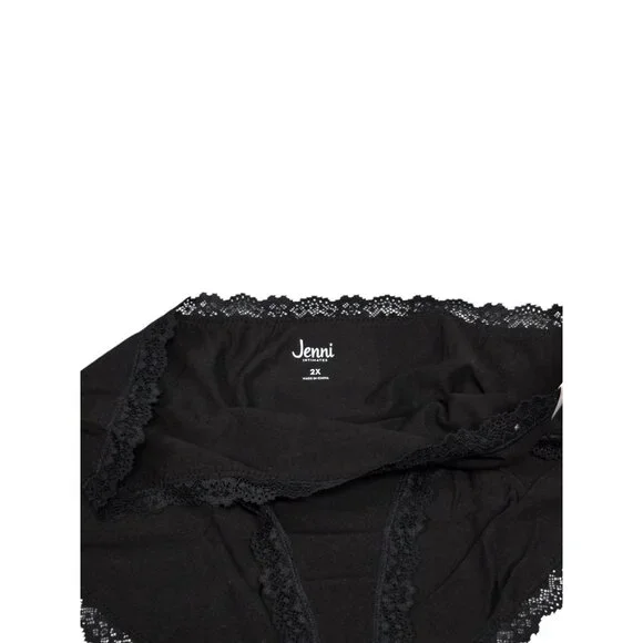 Jenni Womens 2X Black Cotton Lace Trim Hipster Panties Underwear Set Of 2 - Picture 5 of 7